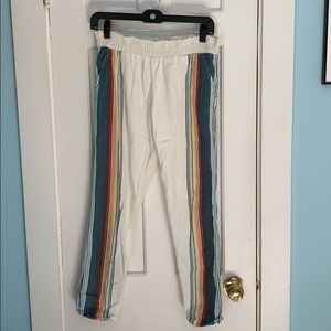 Summer beach pants with rainbow stripes.